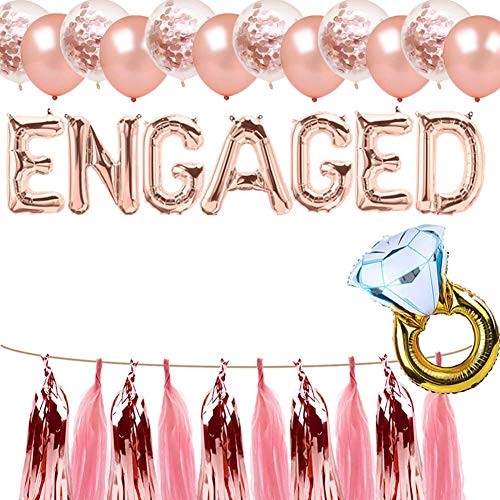 Engaged Balloons, Engagement Party Banner, Bridal Shower Engagement Bachelorette Diamond Ring Wedding Party Supplies Decorations
