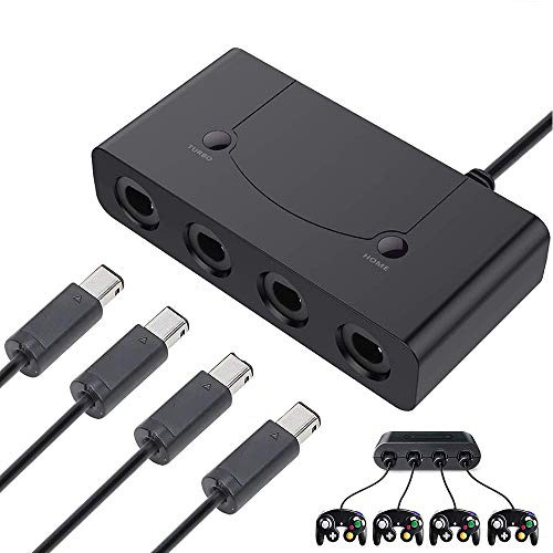 Gamecube Adapter, NiceCo Controller Adapter with Turbo and Home Buttons for Wii U, PC, Switch, 4 Port, Switch Gamecube Adapter(Improved Version)