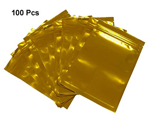 4x6 Inch Resealable Ziplock Mylar Bags 100 pcs Plastic Aluminum Material Resealable Bags for Candy Food Coffee Beans Snacks (Gold)