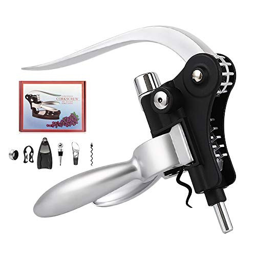 InDaily Professional 7 PCS Wine Bottle Opener Rabbit Corkscrew Kit, Screwpull Levers with Foil Cutter, Extra Screw, Opener Stand, Bottle Stopper, Wine Pourer, Drip Ring