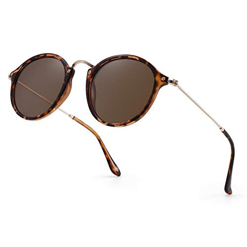 PANNER Retro Polarized Round Sunglasses Small Mirror Circle Lens for Men Women(Tortoise Frame/Brown Polarized Lens)