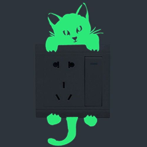 POPIGIST 2pcs Luminous Light Switch Decals Glow in The Dark Adorbale Cat Pet Animal Wall Stickers Light Switch Decor Art Mural Paste
