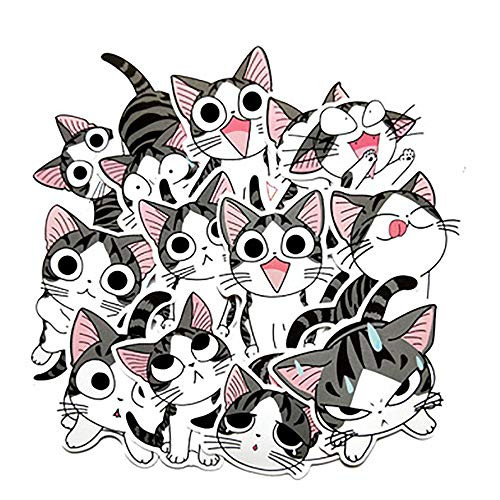Ratgoo 14 Pcs Cute Cartoon Trendy Graffiti Waterproof Vinyl Stickers Decals Pack for Cheese Cat Laptop Water Bottle Car Bumper Skateboard Luggage iPhone Laptop Bike Guitar Gift Girls Kids Teens Boys