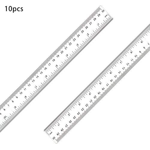 10 Pack 12 Inches Clear Plastic Ruler Straight Ruler Plastic Measuring Tool with Inches and Metric Measuring Toolfor Student School Office