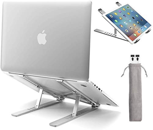 Laptop Stand, Tablet Stand, Adjustable Aluminum Laptop Computer Stands, Ergonomic Foldable Portable Desktop Holder Compatible with MacBook Air Pro, Dell XPS, HP, Lenovo More 10-15.6 Laptops (Silver)
