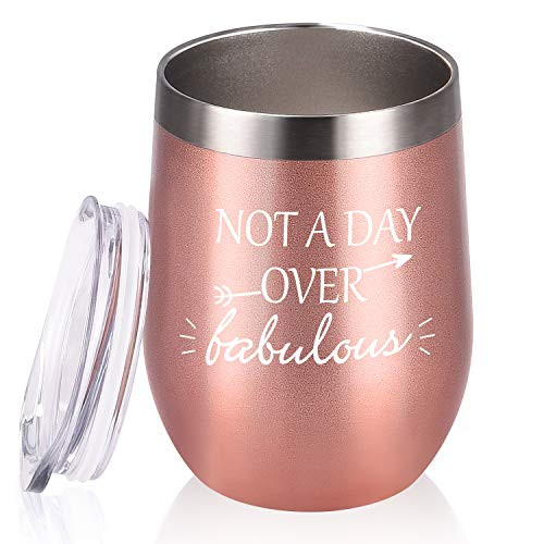 Not a Day Over Fabulous Wine Tumbler Birthday Christmas Gifts for Women Mom Girlfriend Wife Friend Daughter Sister Her Mother's Day, 12 Oz Insulated Stainless Steel Wine Tumbler with Lid, Rose Gold Not a Day Over Fabulous Wine Tumbler Birthday Christmas Gifts for Women Mom Girlfriend Wife Friend Daughter Sister Her Mother's Day, 12 Oz Insulated Stainless Steel Wine Tumbler with Lid, Rose Gold