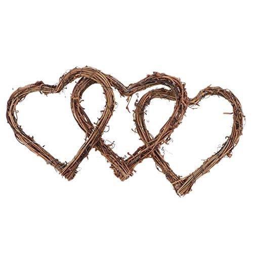 3pcs Heart Wreaths Natural Rattan Love Heart Wreath Rustic Wicker Wall Decor for Valentines Day, Weddings, Front Door Display - Brown, 15CM