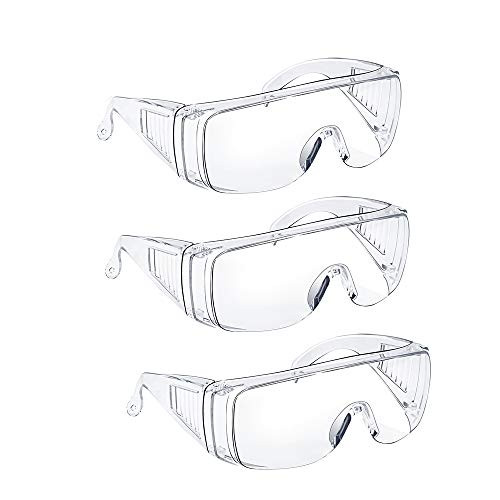 Safety Glasses Over Glasses Goggles Protective Eyewear - Anti Fog Glasses Shooting Glasses Eye Protection with Clear Vision,Scratch & UV Resistant Safety Glasses Fit Over Prescription Glasses for Work Lab Men Women 3 Pack Clear