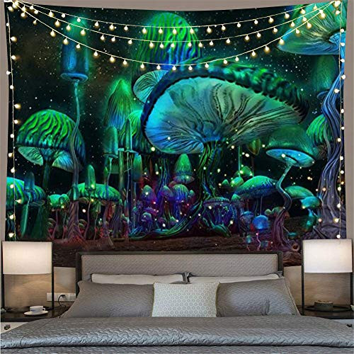 TIAQUN Fantasy Mushroom Tapestry,PsychedelicTrippy Mushroom Fairytale Enchanted Forest Magical Mushrooms Scenery Tapestry for Bedroom Living Room Dorm. (Multi, 78" L58 W)