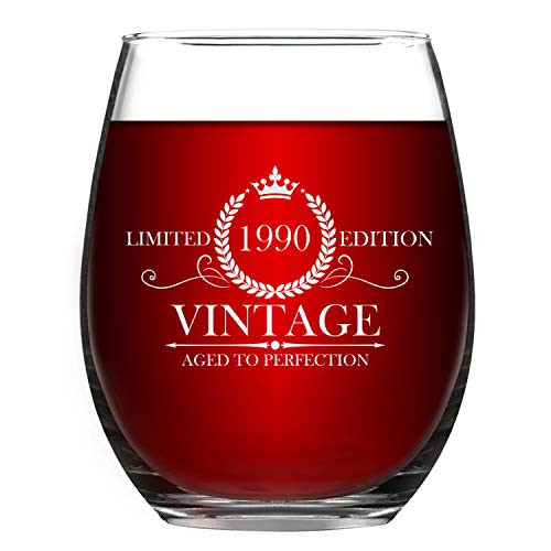 1990 30th Stemless Wine Glass, Vintage Aged to Perfection 1990 Wine Glass 15Oz for Women Men Friends 1990 30th Stemless Wine Glass, Vintage Aged to Perfection 1990 Wine Glass 15Oz for Women Men Friends