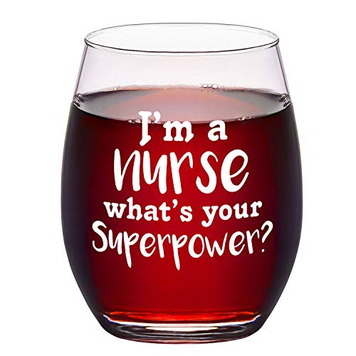 I'm a Nurse What's Your Superpower Stemless Wine Glass Nurse Wine Glass for Women Men Nurse's Day Nurses Week Graduation Birthday, 15 Oz I'm a Nurse What's Your Superpower Stemless Wine Glass Nurse Wine Glass for Women Men Nurse's Day Nurses Week Graduation Birthday, 15 Oz