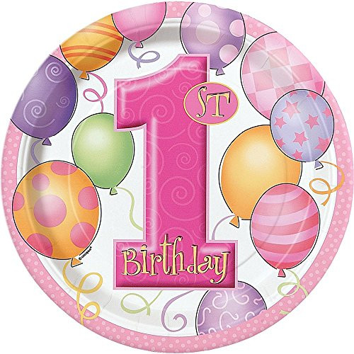 Pink 1st Birthday Dinner Plates, 8ct