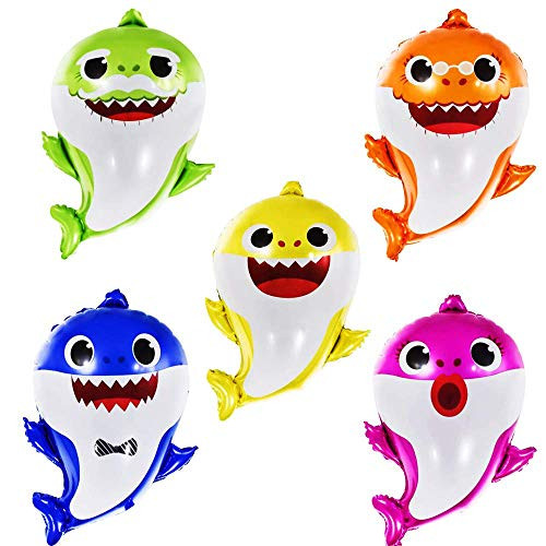 Baby Shark Helium Balloons 24 inch, 5 Pcs Shark Family Balloons for Sea World Shark Baby Themed Birthday Decorations Baby Shower Party Supplies