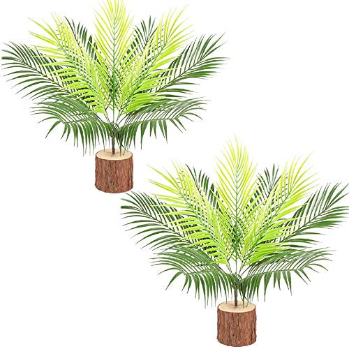 Fycooler Artificial Tropical Palm Leaf Bushes 20 Artificial Greenery Plants Faux Fake Tropical Palm Fronds Plant 9 Stems Palm Bushes for Home Décor Kitchen Bedroom Party Wedding Decorations(No Wood)