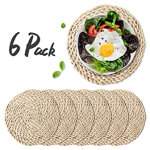 WEVOGTY 6 Pack Woven Placemats,Round Corn Husk Weave Placemat Braided Rattan Tablemats 11.8 WEVOGTY 6 Pack Woven Placemats,Round Corn Husk Weave Placemat Braided Rattan Tablemats 11.8