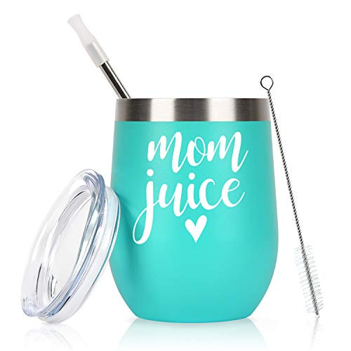 Qtencas Mother's Day Gifts Mom Juice Wine Tumbler, Birthday Gifts for Mom New Mom Mothers to be Wife Women Her from Daughter Son Kids, Insulated Stainless Steel Wine Tumbler with Lid (12 Oz, Mint)