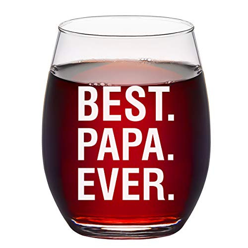 Best Papa Ever Stemless Wine Glasses, Funny Wine Glass Gifts for Dad Papa Father New Dad Men Husband Birthday Fathers day, Great Fathers Day Gifts from Daughter Son Kids, 15Oz