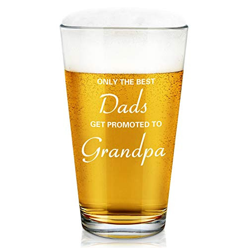 Fathers Day Gifts for Grandpa, Only the Best Dads Get Promoted to Grandpa Beer Glass for Grandpa Grandfather New Grandpa Fathers Day Birthday, Funny Drinking Glass for Beer Wine Water Cocktail, 15Oz