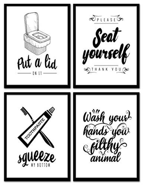 Decorshop Funny Bathroom Decor Wall Art & Funny Bathroom Signs Decor | Set of 4 Unframed 8x10 Bathroom Wall Art Prints | Bathroom Art on Fine Art Paper | Wall Art for Bathrooms & Bathroom Wall Decor