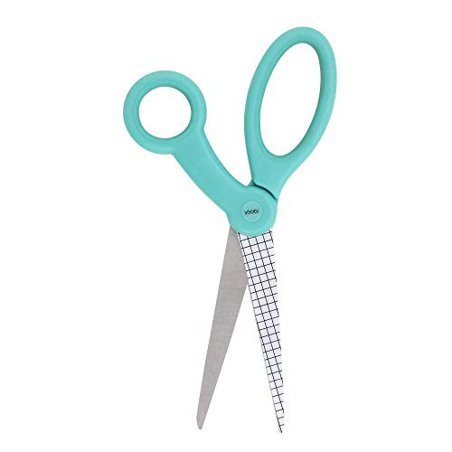 Yoobi | Adult Scissors | C1 Handle Soft Finish | Printed Blade in Teal B/W Grid