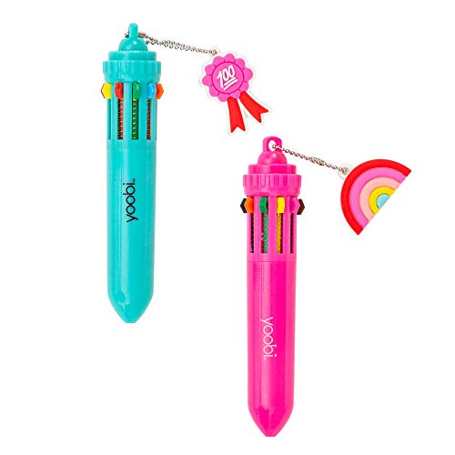 Yoobi | Mini Multicolor Ballpoint Pen with Charm | 10 Ink Multicolor Variety Pack of 2