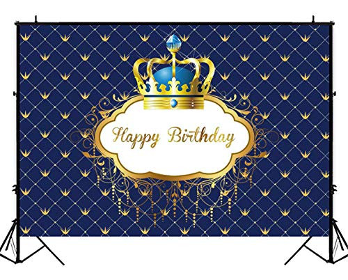 BackdropsOnline 7x5ft Blue and Gold Boy Happy Birthday Photography Backdrop Little Prince Crown Royal Celebration Party Decorations Banner Cake Table Photo Background Supplies BackdropsOnline 7x5ft Blue and Gold Boy Happy Birthday Photography Backdrop Little Prince Crown Royal Celebration Party Decorations Banner Cake Table Photo Background Supplies