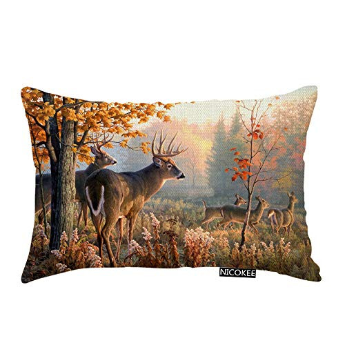 Nicokee Throw Pillow Cover Whitetail Deer with Sunshine Paintings Decorative Pillow Case Home Decor 20x12 Inches Pillowcase