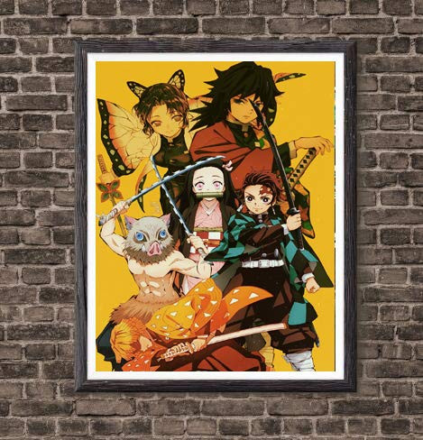 Demon Slayer Gourp Tanjirou Nezuko Zenitsu Giyuu Kimetsu no Yaiba Anime Fabric Poster Wall Art Print,8 x 10 Inches,No Frame