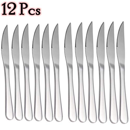 Ymeibe 9 Inch Steak Knives, Steak Knife Set of 12 Premium Serrated Stainless Steel Kitchen Dinner Knives Professional for Multipurpose, Dishwasher Safe