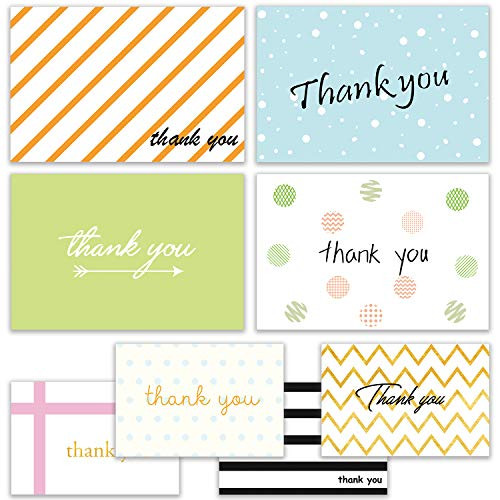 Thank You Cards, Hibery 80 Count Thank You Cards with Envelopes and Stickers, 8 Design Thank You Notes, Baby Shower Thank You Cards, Suitable for All Occasions