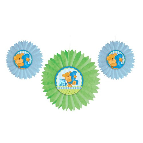 Creative Converting Party Decoration 3 Count Tissue Fan, Bears 1st Birthday, Blue