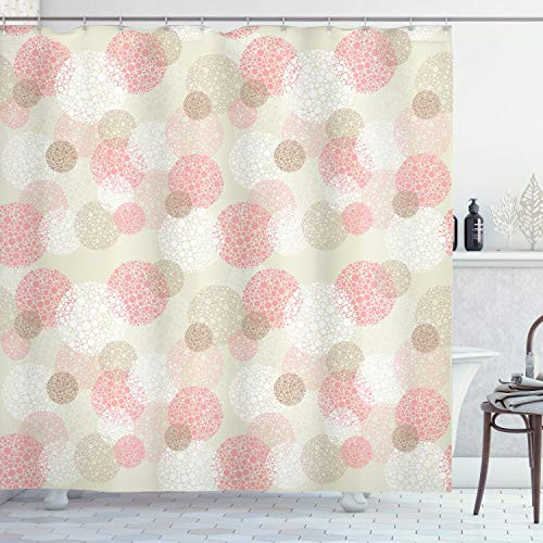 Ambesonne Abstract Shower Curtain, Abstract Circle Shapes with Polkadots Romantic Feminine Pastel Color, Cloth Fabric Bathroom Decor Set with Hooks, 75" Long, Pink Eggshell