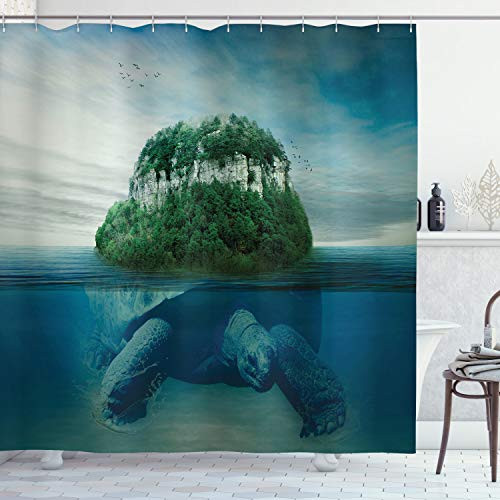 Ambesonne Underwater Shower Curtain, Giant Turtle Carrying Island on Its Back Swimming Under Ocean Print, Cloth Fabric Bathroom Decor Set with Hooks, 84" Long Extra, Green Blue Ambesonne Underwater Shower Curtain, Giant Turtle Carrying Island on Its Back Swimming Under Ocean Print, Cloth Fabric Bathroom Decor Set with Hooks, 84" Long Extra, Green Blue