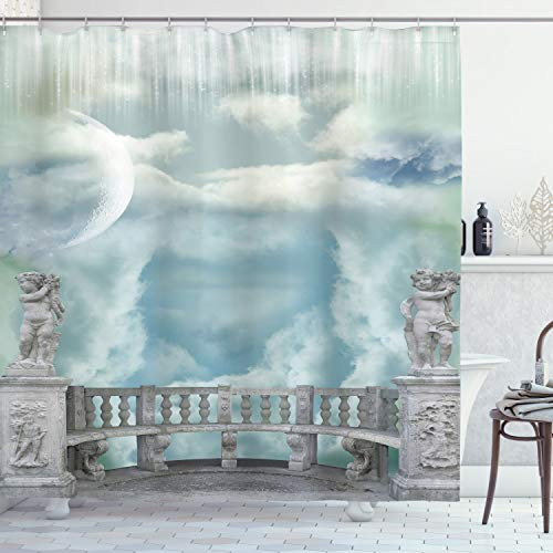 Ambesonne Mystic Shower Curtain, Balcony in The Sky with Angel Castle in Victorian Style Architecture, Cloth Fabric Bathroom Decor Set with Hooks, 84" Long Extra, White Blue Ambesonne Mystic Shower Curtain, Balcony in The Sky with Angel Castle in Victorian Style Architecture, Cloth Fabric Bathroom Decor Set with Hooks, 84" Long Extra, White Blue