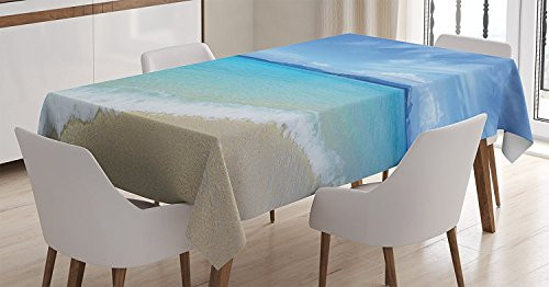 Ambesonne Ocean Tablecloth, Exotic Beach Scenery with Sky and Clear Sea Water Topical Lands Tranquil Life, Rectangular Table Cover for Dining Room Kitchen Decor, 60" X 84", Turquoise Cream