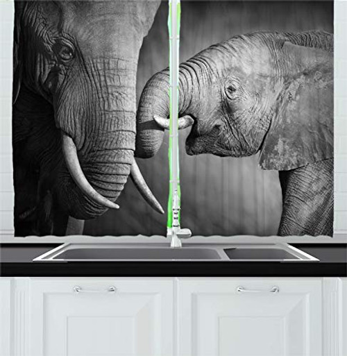 Ambesonne Modern Kitchen Curtains, Elephants Showing Affection Wildlife Animals Safari Family Art, Window Drapes 2 Panel Set for Kitchen Cafe Decor, 55" X 39", Grey Ambesonne Modern Kitchen Curtains, Elephants Showing Affection Wildlife Animals Safari Family Art, Window Drapes 2 Panel Set for Kitchen Cafe Decor, 55" X 39", Grey