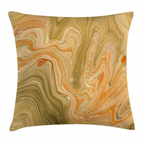 Ambesonne Marble Throw Pillow Cushion Cover, Antique Ottoman Art Ebru Turkish Marbling Modern Artwork, Decorative Square Accent Pillow Case, 20" X 20", Olive Green