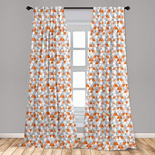 Lunarable Geometric 2 Panel Curtain Set, Triangles Argyle Polygon Patterns Vibrant Colors Zigzag Ornament, Lightweight Window Treatment Living Room Bedroom Decor, 56" x 63", Orange Salmon