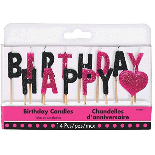 Amscan 170306 Colorful Fabulous Happy Birthday Pick Candles 3" Pink,Black