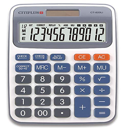 Large Key Calculators Office Desktop Calculator, Dual Power Electronic Calculator Portable 12 Digit Large LCD Display Calculator Desk Calculator for Handheld for Daily and Basic Office (Blue)