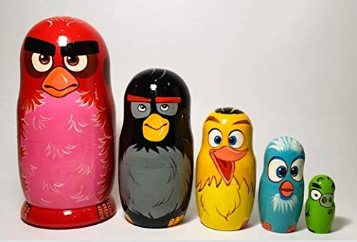 Angry Birds Russian Nesting Doll Set of 5 Piece. Hand-Painted in Russia.