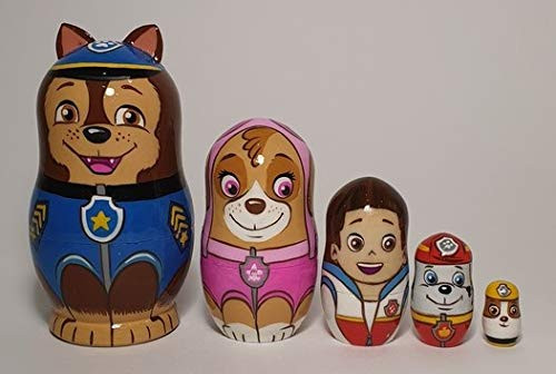 PAW Patrol Russian Nesting Doll Set of 5 Piece. Hand-Painted in Russia.