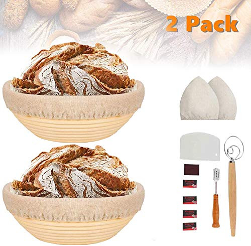RIDICOLO Bread Proofing Basket Proofing Basket Banneton Bread Basket 9 Inch Bread Lame +Dough Scraper+ Linen Liner Cloth for Professional & Home Bakers