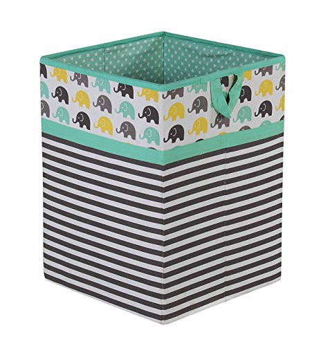 Bacati Elephants Unisex Fabric Collapsible Hamper, Mint/Yellow/Grey