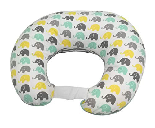 Bacati Elephants Unisex Nursing Pillow Cover Made with 100 Percent Cotton and Polyfilled Insert, Mint/Yellow/Grey