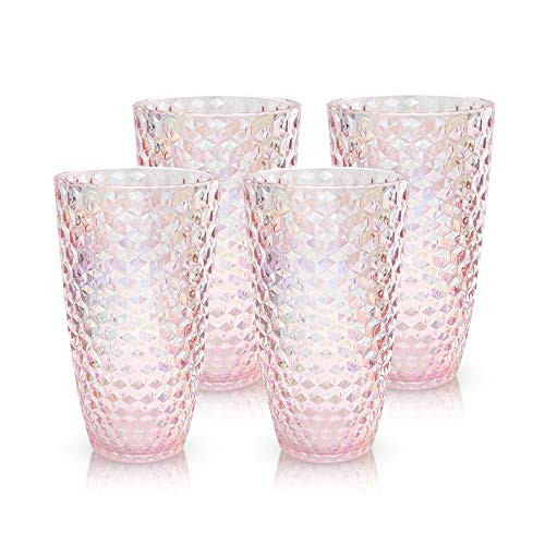 Laguna Beach Tall Tumbler Pink, 19oz, Set of 4, Shatterproof Tritan drinking glasses, Dishwasher safe plastic Tumblers - Unbreakable Glassware for indoor and Outdoor Use, BPA free