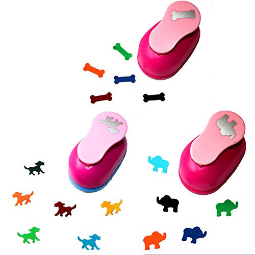 CADY Paper Punch Hole Puncher - (3 Pack Dog, Bones, Elephant)- Personalized Paper Craft Punchers Shapes Set - for Scrapbook Engraving Kids Artwork - Greeting Card Making DIY Crafts