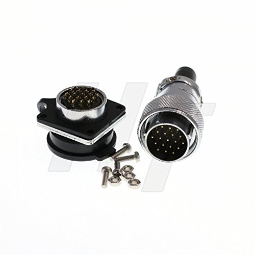 HangTon HS24 500V 5A Multi Pins Metal Industrial Chassis Connector Power Male Plug Socket Brass Chrome Plated(19 Pin)