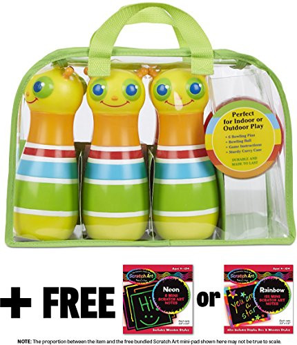 Melissa & Doug Giddy Buggy Bowling Set: Sunny Patch Outdoor Play Series & 1 Scratch Art Mini-Pad Bundle (06685)