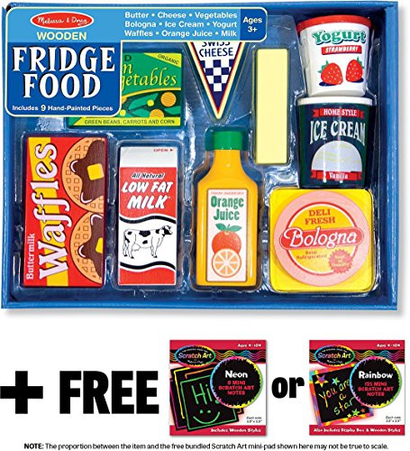 Melissa & Doug Fridge Food: Play Food Set & 1 Scratch Art Mini-Pad Bundle (04076)